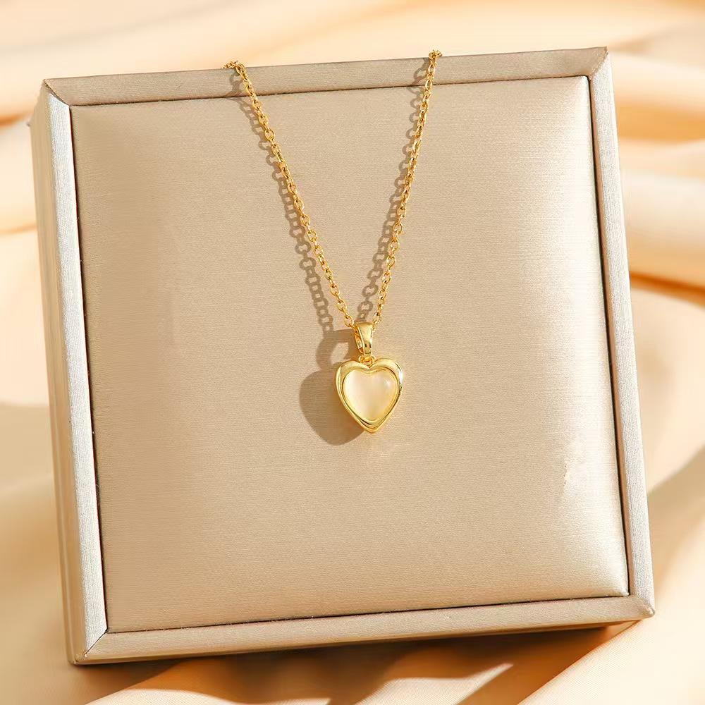 Yhpup Stainless Steel Heart Pendant Necklace Chain Jewelry Temperament Natural Stone Agate Collar Women Necklace