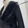 Millennial Hot Girl Fur Patchwork V-Neck Long Sleeve Slimming Top 23326