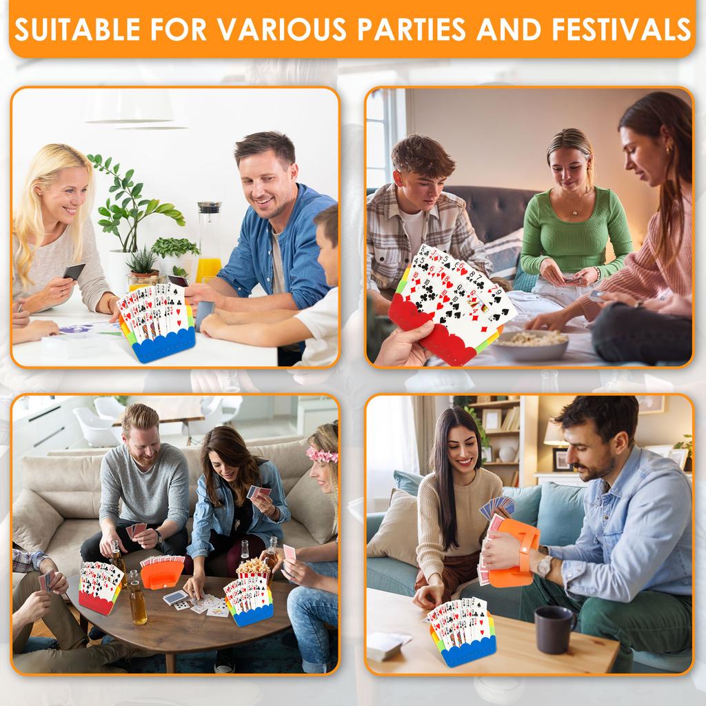 4 Pcs Portable Card Holder Plastic Playing Card Holders 3 Layer Design Reusable Playing Cards Holder for Party Family Fun Game