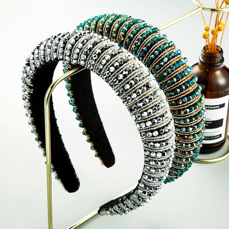 1Pc Padded Head Crown Elegance Crystal Beaded Multicolor Wide Edge Baroque Women's Hair Band Headband