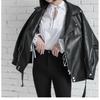 Womens Oversized PU Leather Jacket Loose Fit Streetwear Moto Style Long Sleeve Casual Outerwear