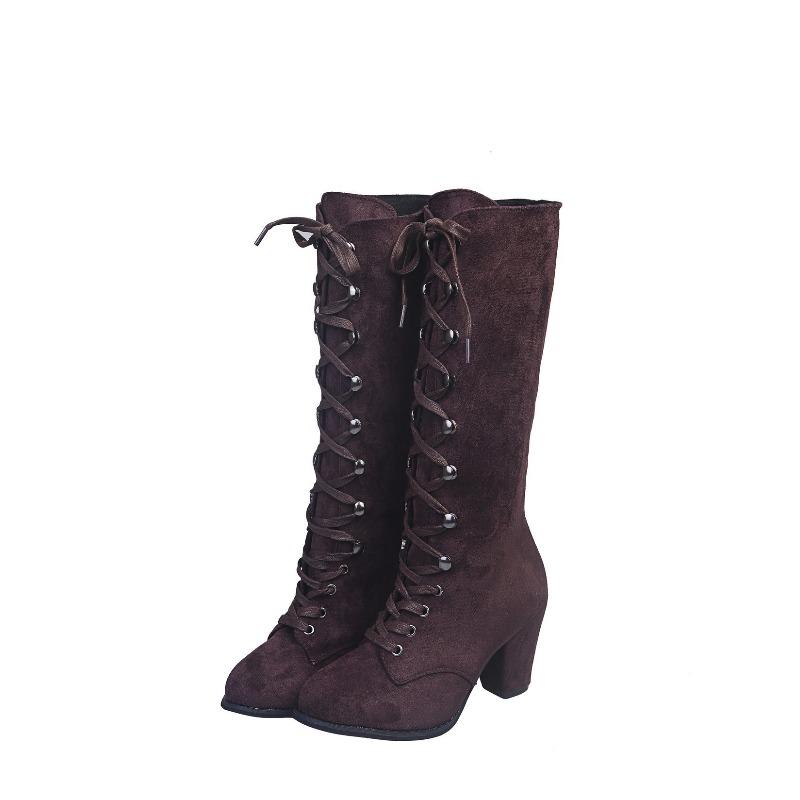 High-heeled Fashion Boots 2025 Winter New Slimming Plus-size Thick-heeled Cross-strap Boots