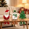 Durable Wooden Xmas Crafts 3Pcs 2D Christmas Hanging Ornaments, Cartoon Santa Snowman Tree Figurines Holiday Decorations for Home with Leg Design,