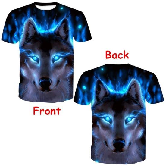 Unisex Vivid 3D Wolf Printed Short Sleeve T-shirt Round Neck Plus Size Tee Top