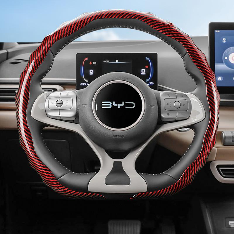

Suitable for Byd Carbon Fiber Texture Steering Wheel Cover Snap-On Wave-Shaped Sports Design Protective Shell Song Plus Atto 3 Dolphin Seagull Seal Se