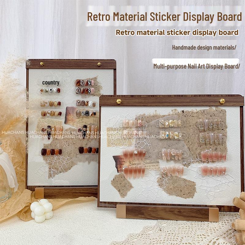 Retro Hand-Account Style Nail Art Display Board: Wearable Nail Tips & Gel Color Showcase Stand
