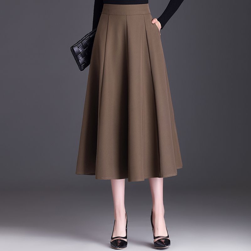 Black Suit Half Skirt, Women's Mid Length Umbrella Skirt Plus Size Skirt Spring and Autumn High Waist A-line Skirt