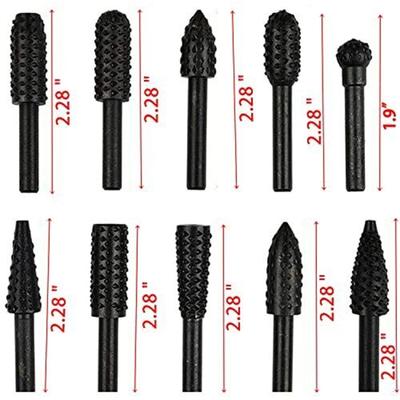 10pcs File Drill Bits Set With Spherical, Cylindrical Pointed Drill, Grinder Drill Rasp For Woodworking Carving Tool 1/4" Round Shank Rotary Burr Set
