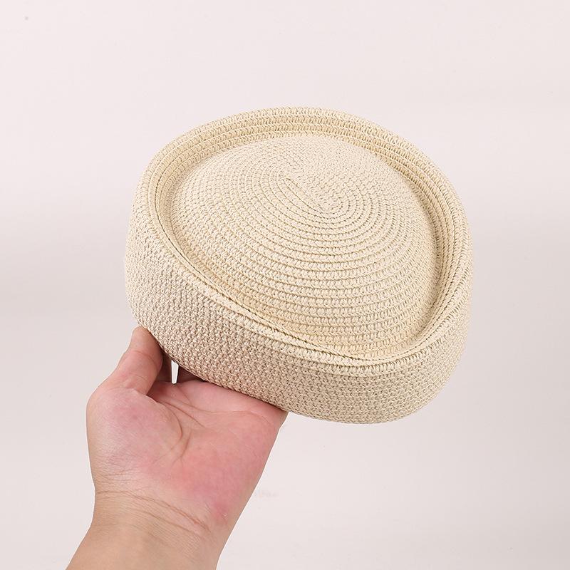 Simple solid color straw beret children spring and summer fashion casual painter bud hat stewardess hat shows small face
