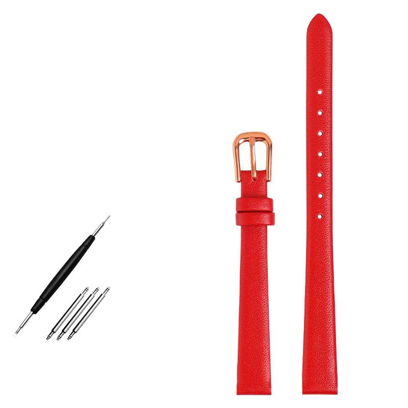 Women's Genuine Leather Watch Bracelet Mini Band 6mm-12mm Red Color Small Strap Fashion Watchband for 14mm Wristwatches