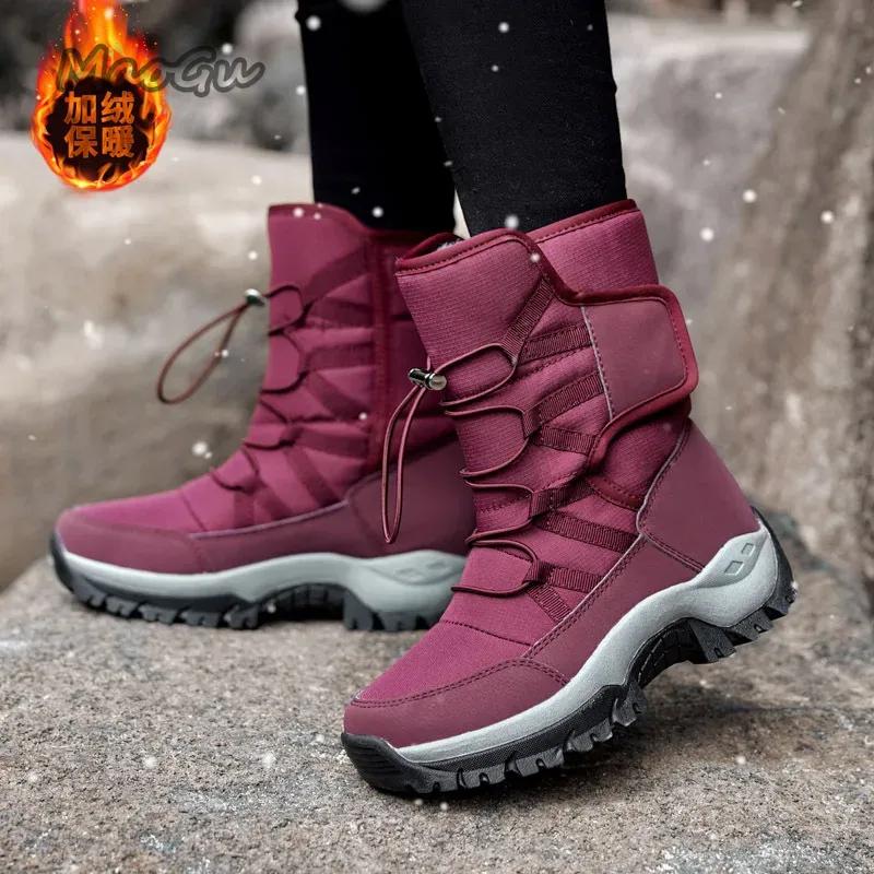 Fashion Women Snow Boots Platform Winter Boots Thick Plush Heels Waterproof Non-slip Boots Fashion Winter Shoes Warm Fur Botas Mujer