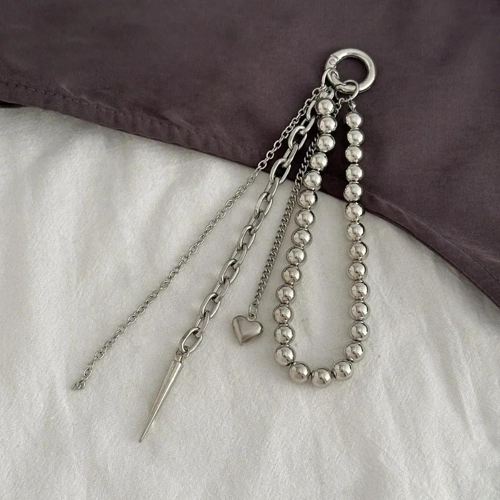 Elegant Metal Pearl Beaded Keychain Peach Heart Shape Tassel Decoration Pendant Jewelry Bead Bag Chain Gifts