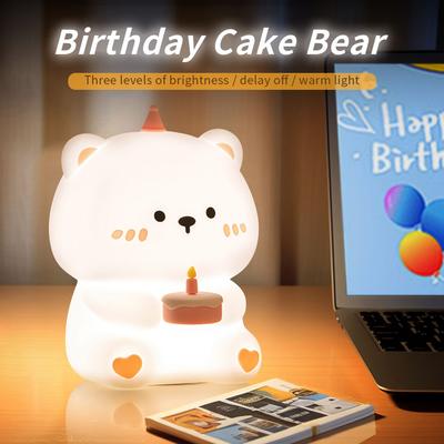 LED Night Lights Cute Bear Silicone Lamp USB Rechargeable Timing Bedside Decor Kids Baby Nightlight Birthday Gift