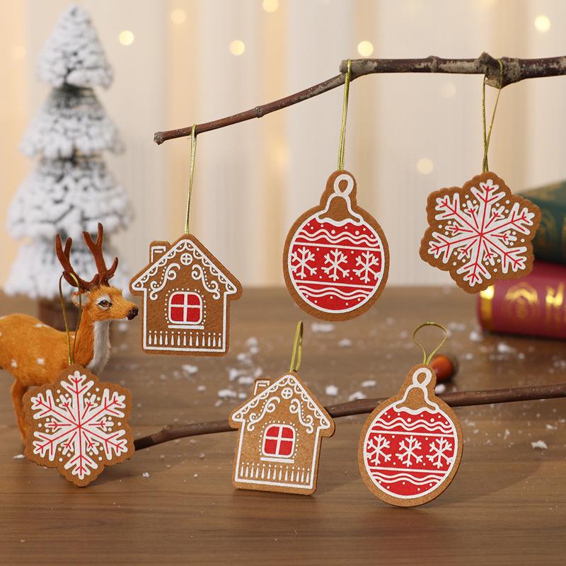 Set of 6 Non-woven Gingerbread Man Christmas Tree Ornaments in Opp Bags