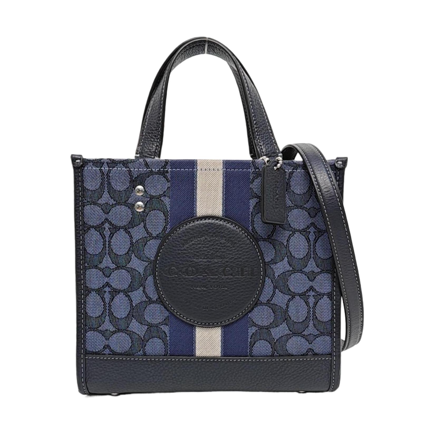 [Pre-Owned] Dempsey 22 Letter Logo Stripe Print Fabric And Leather Tote Bag - Excellent #1Q8P0 ONE SIZE