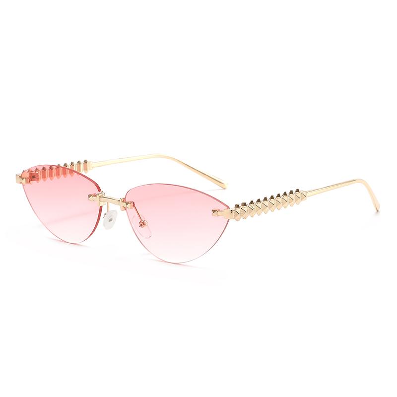 

Trendy Rimless Cat Eye Metal Sunglasses Women Small Frame Luxury Brand Rivet Sun Glasses Shades Female Elegant Unique Eyewear