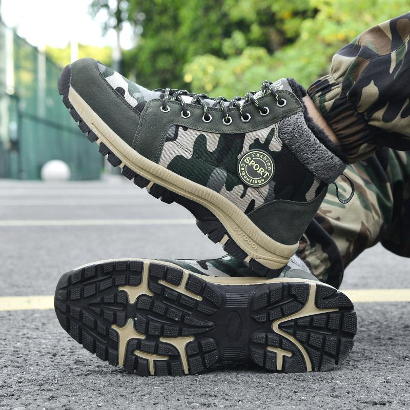 MCTIN Couples Cotton Shoes for Women Camouflage Winter Plush Warm High Tops Shoes Man's Non Slip Snow Boots