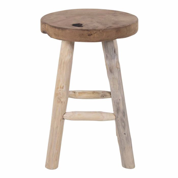 Tabouret rond 30x45 cm en teck marron