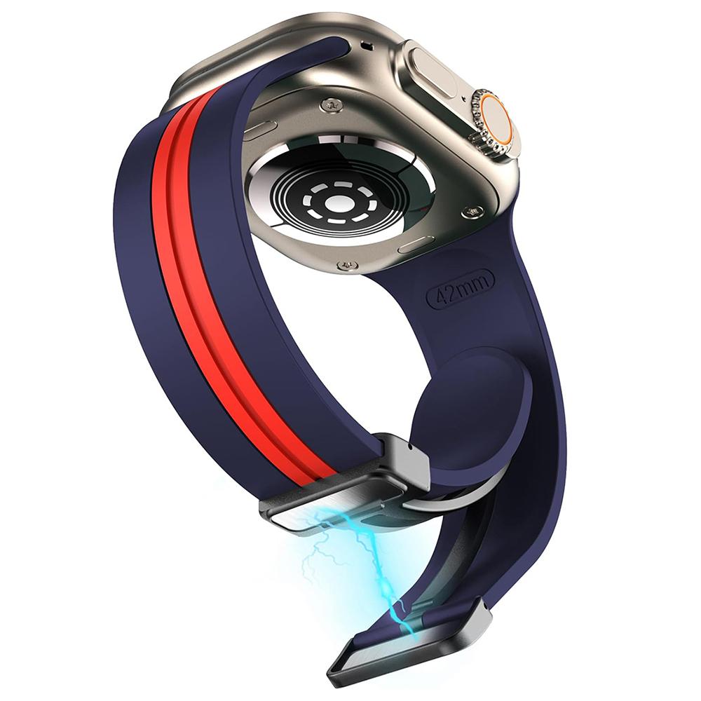 KALEBOL Striped Magnetic Silicone Strap for Apple Watch Series 10 9 8 7 SE 6 5 4 3 2 1 42mm 41mm 40mm 38mm Watch Band