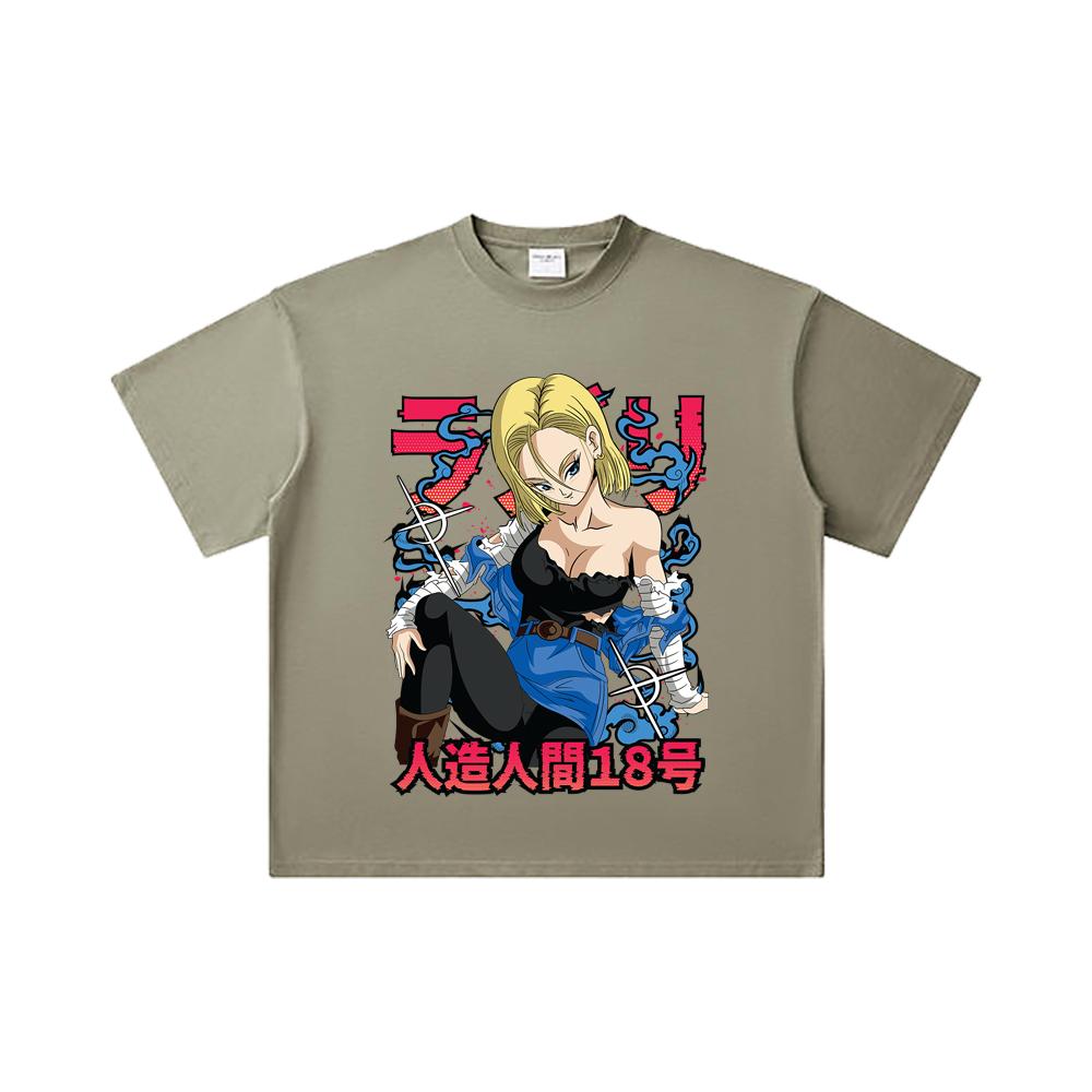 260 GSM Double Yarn 32 Count 100% Cotton Dragon Ball V24 Android Print Unisex Heavy Cotton T Shirt
