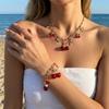 Sweet Red Cherry Zircon Clavicle Necklaces for Women Exquisite Imitation Pearl Strawberry Flower Metal Choker Party Jewelry Gift