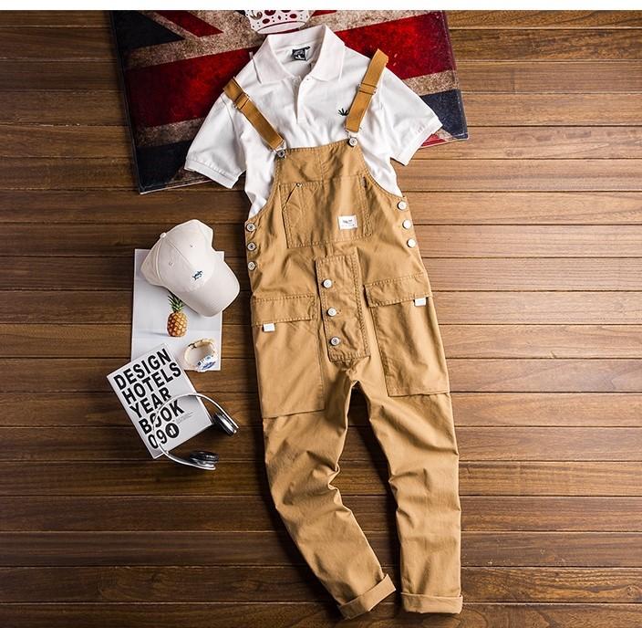 Tuta da uomo Salopette Pantaloni da jogging tinta unita Tasche Streetwear Cotone largo Spalline Bretelle Tuta da lavoro cargo da uomo Rompers