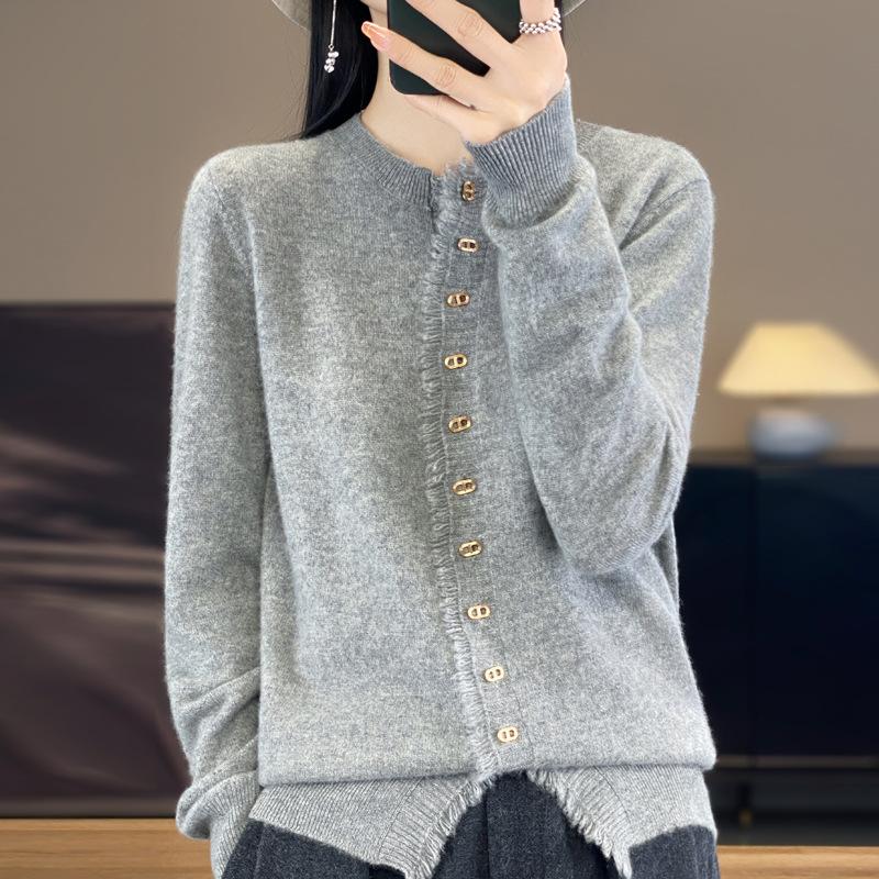 Crew Neck Cardigan Women's Spring and Autumn Fashion Versatile Skin-friendly Top Jacket