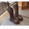 Girls' Flannel Two Cotton High Top Boots Autumn and Winter New Item Little Girls' Knight Boots Korean Version Medium and Large Children's Cotton Boots