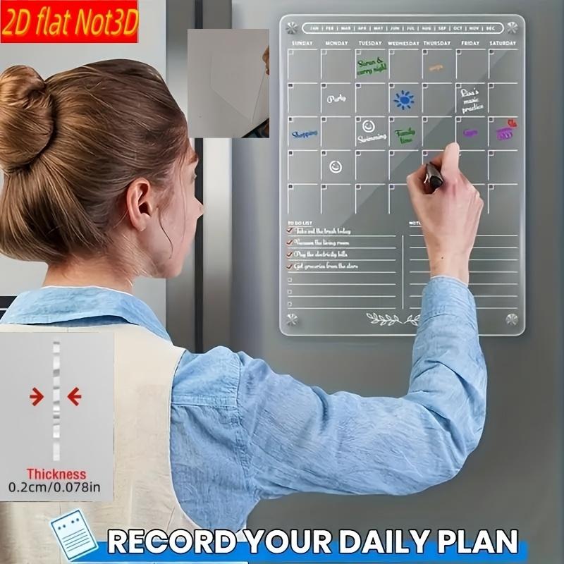 1set 2D Flat Transparent Acrylic Magnetic Fridge Calendar with Dry Erase Markers - Monthly and Weekly Planner for Refrigerator