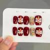 A586-Lion Dance Red 3D Relief Handmade Flashy Wearable Nails - New Year National Style
