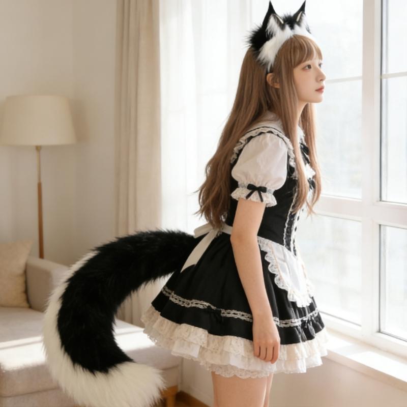 Foxes Wolf Ears Headband Faux Furs Tail Halloween Cosplay Party Costume Accessories Gumiho Costume for Women Men Gifts
