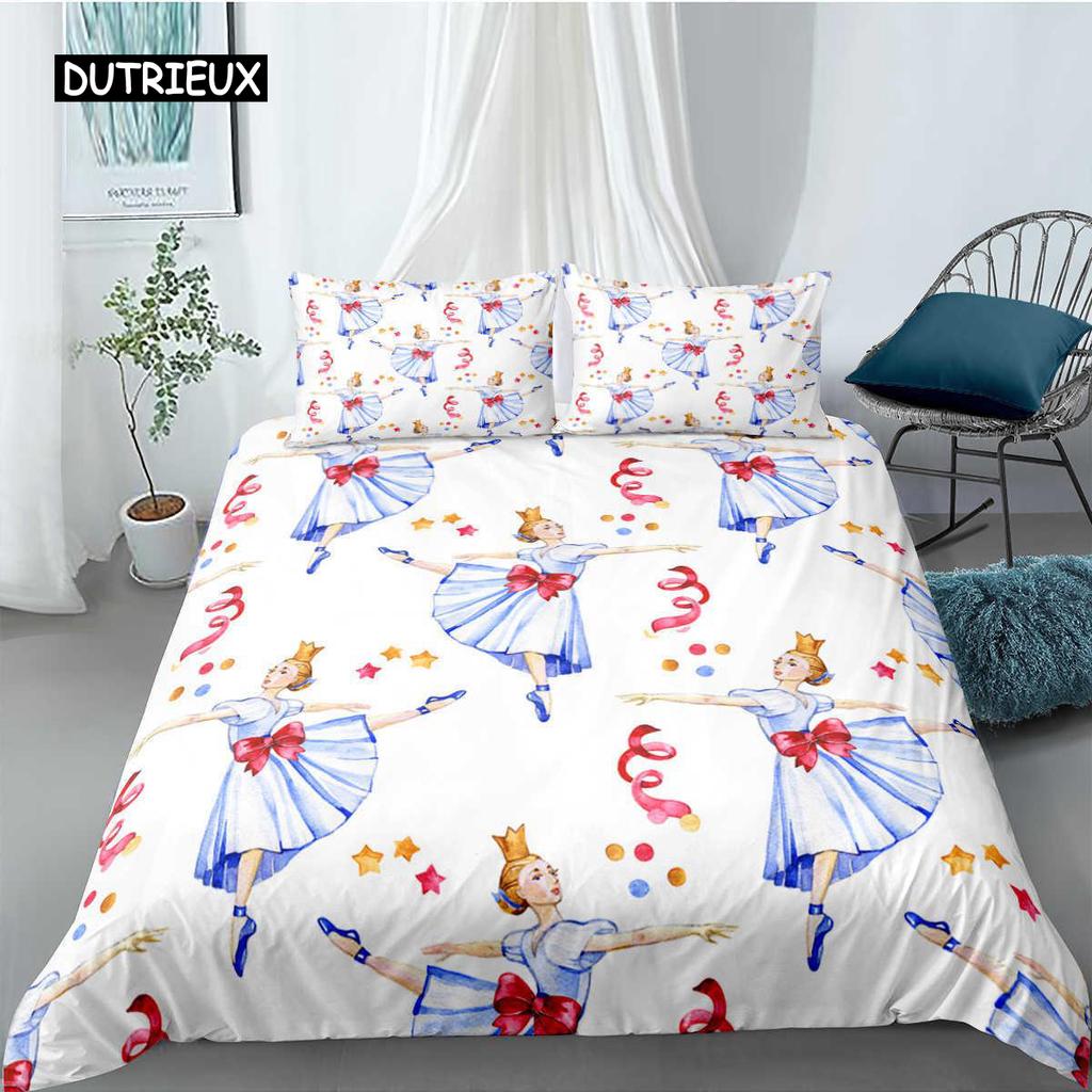 Set de cuvertură de pilota pentru fete de balet King Size Pink Set de lenjerie de pat Balerini minunați Copii Fete Husă de pilota din poliester moale prințesă