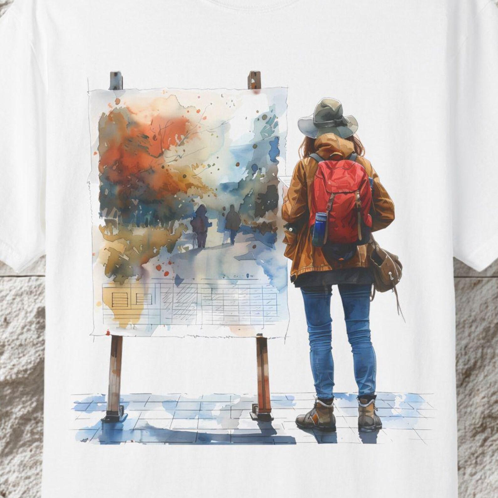 Watercolor Artist Illustration T-Shirt, Creative Travel Tee S
