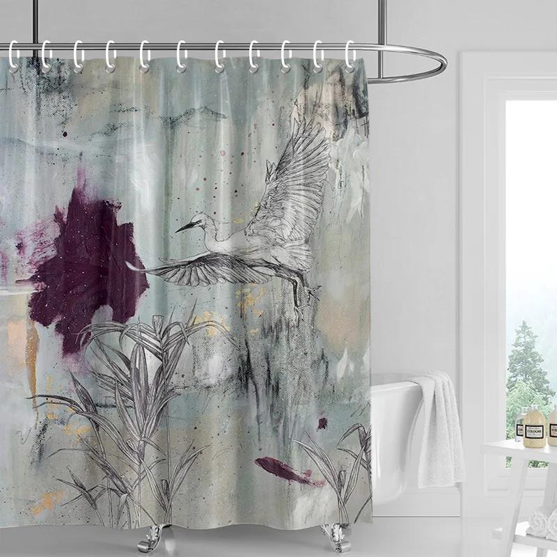 Elegant Egret Shower Curtain-simple Bird Silhouette Decoration, Waterproof Nature Inspired Bathroom Decoration,