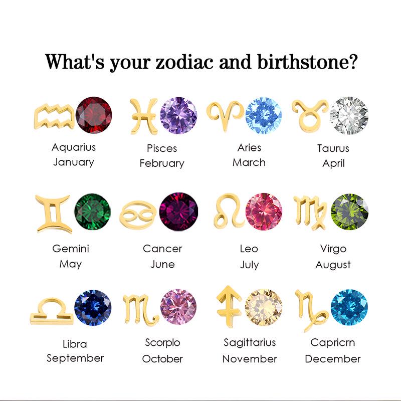 eManco Zodiac Rune Necklace with Rhinestone Birthstone in Stainless Steel