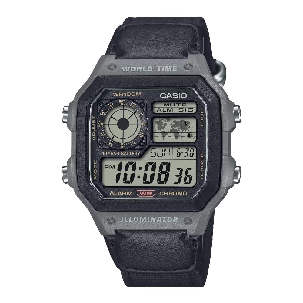 Casio AE1200 Series LED Illuminator World Time Watch Black Green Gray