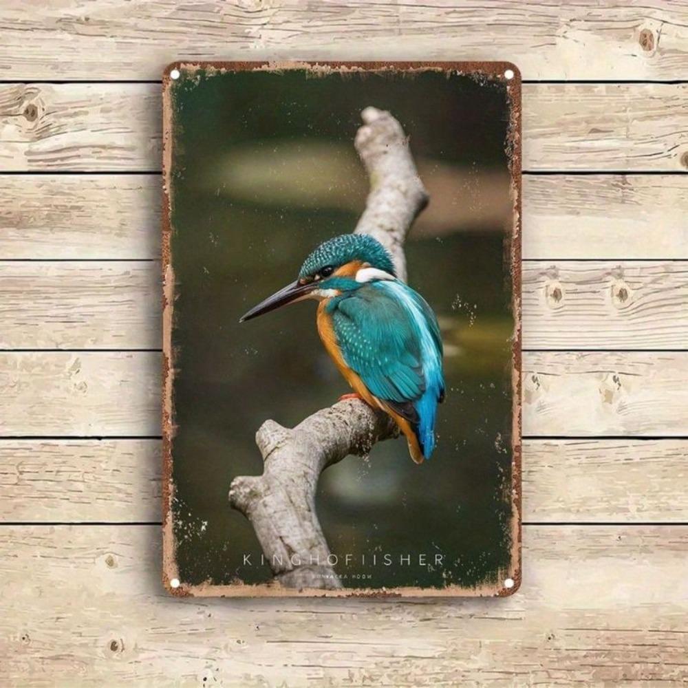 Vintage Metal Sign Kingfisher 30x20cm Rustic Garden Home Decor