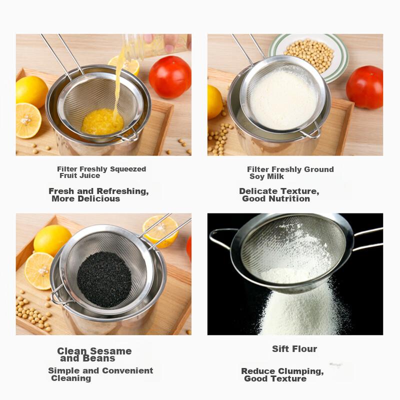 Jinghuisichuang Stainless Steel Soy Milk Strainer [Multiple Uses, Uniform Mesh] Frying Basket Colander Flour Sieve 10cm
