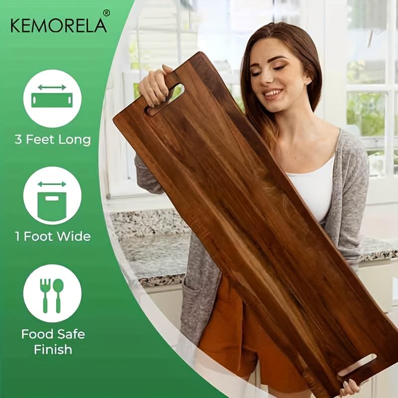 Extra Long Serving Board, Wooden Cutting Board with Handle for Cheese Charcuterie Appetizers,Durable Kitchen Platter for Parties