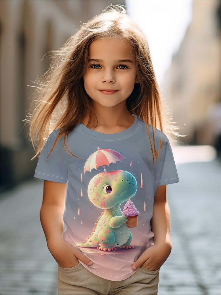 2024 Baby Summer Clothes Casual Short Sleeve Top Round Neck T-Shirt for Girls Tshirts Cartoon Outdoor Kawaii Teen Girl Clothes