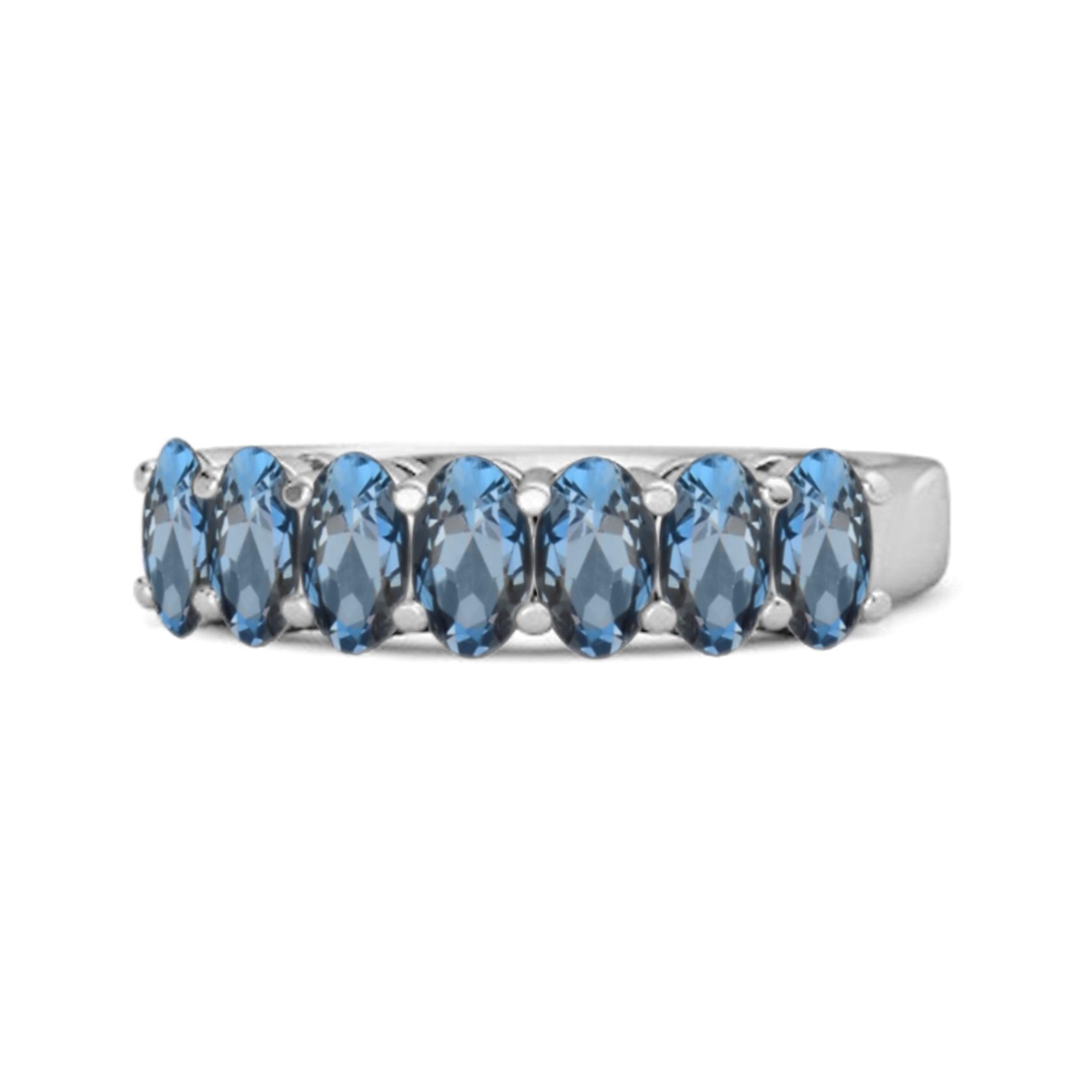 London Blue Topaz Oval Half Eternity Band Ring - 925 Sterling Silver 12 белый