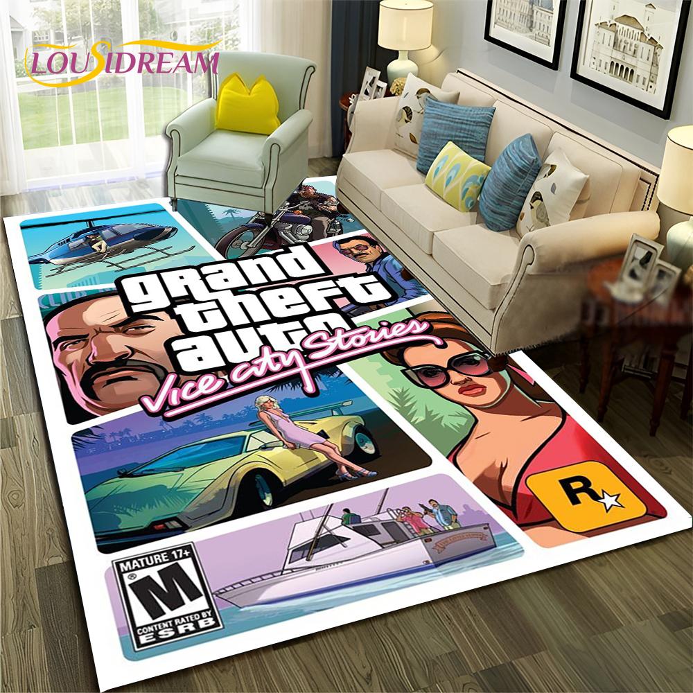 GTA 3D Spiele Grand Theft Auto Gamer Teppich Teppich für Zuhause Wohnzimmer Schlafzimmer Sofa Fußmatte Dekor, Kinderbereich Teppich Rutschfeste Bodenmatte