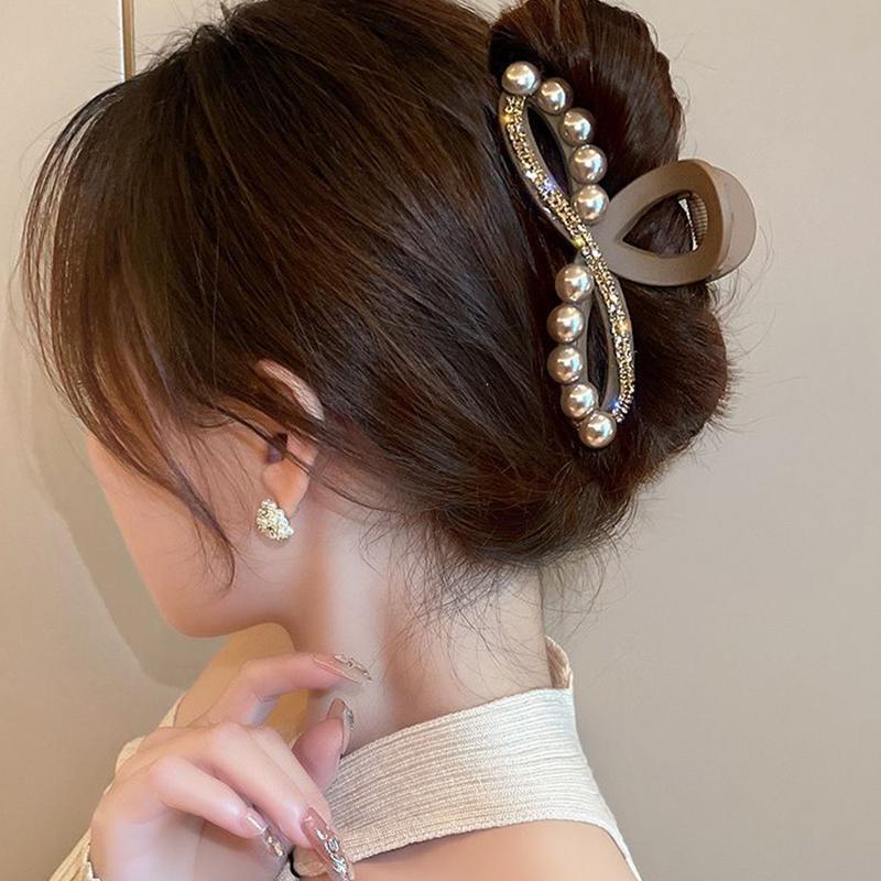 Camellia Pearl Hair Clip Girls Elegant Ponytail Clip Shark Clip Sweet Big Crab Claw Hair Accessories Headwear