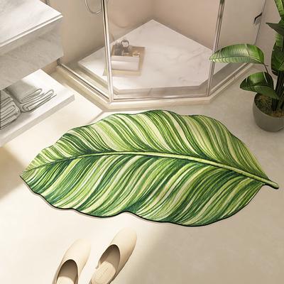 Green Plant Bathroom Floor Mat Absorbent Floor Mat Household Irregular Door Mat Anti-Slip Area Rug Home Leaf Decoration Kitchen Door Mats