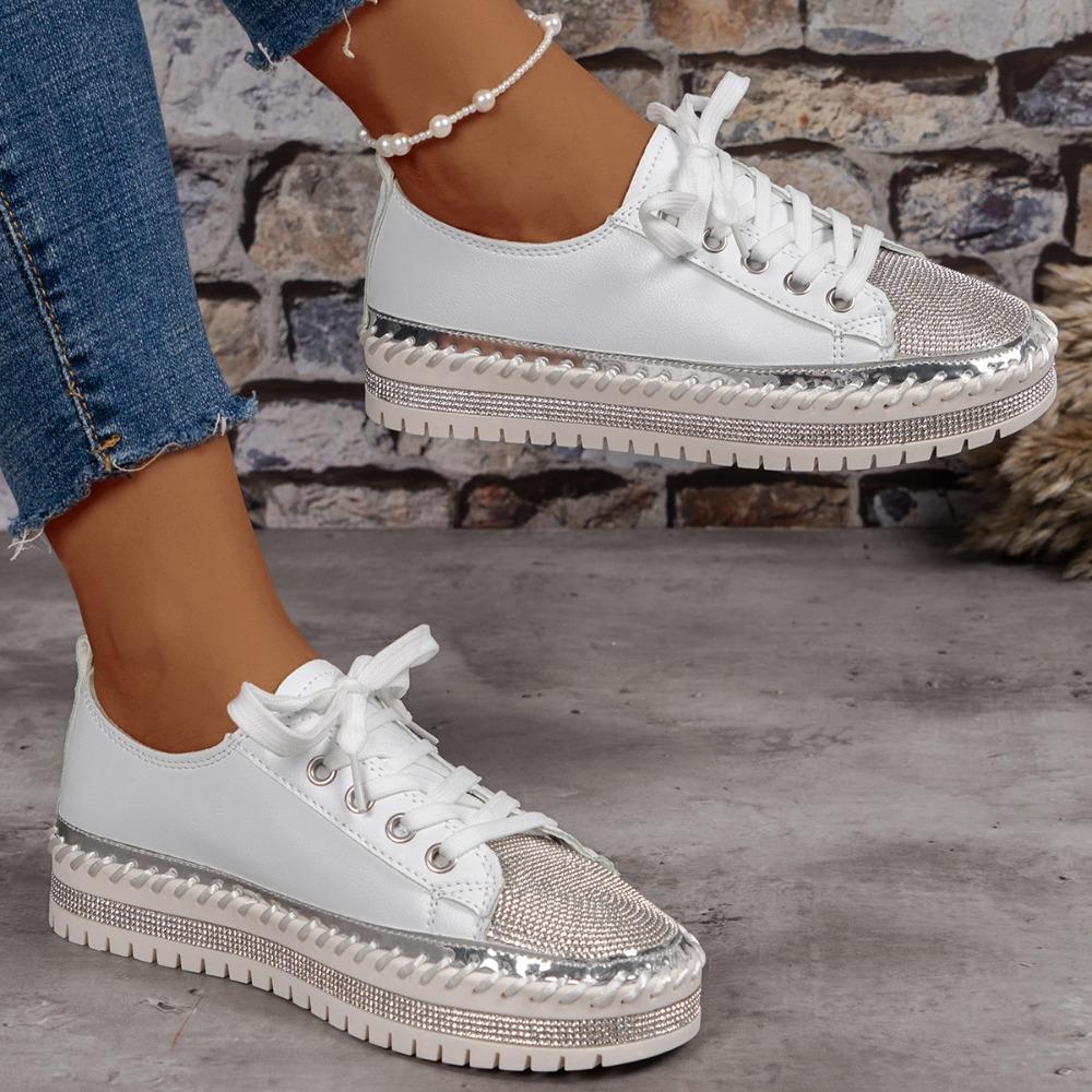 Women Shining Rhinestone Loafers Bowknot Slip-on Thick Botton Casual Ladies Crystal Shoes Female Platform Sneakers Sports