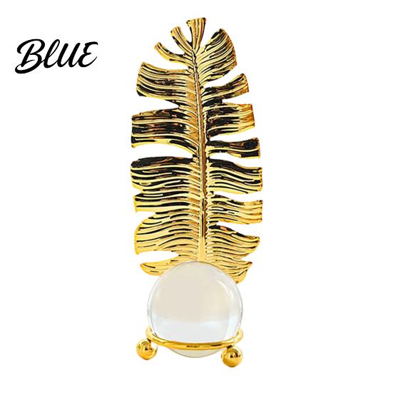 Soft Light Shadow Decor Faux Crystal Ball with Gold Leaf Stand Metal Statue