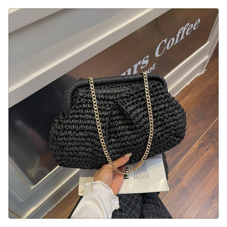 Woven Bag Women's 2025 New Fashion Versatile Clutch Bag High Value Hollow Contrasting Color Shoulder Bag Chain Messenger Bag