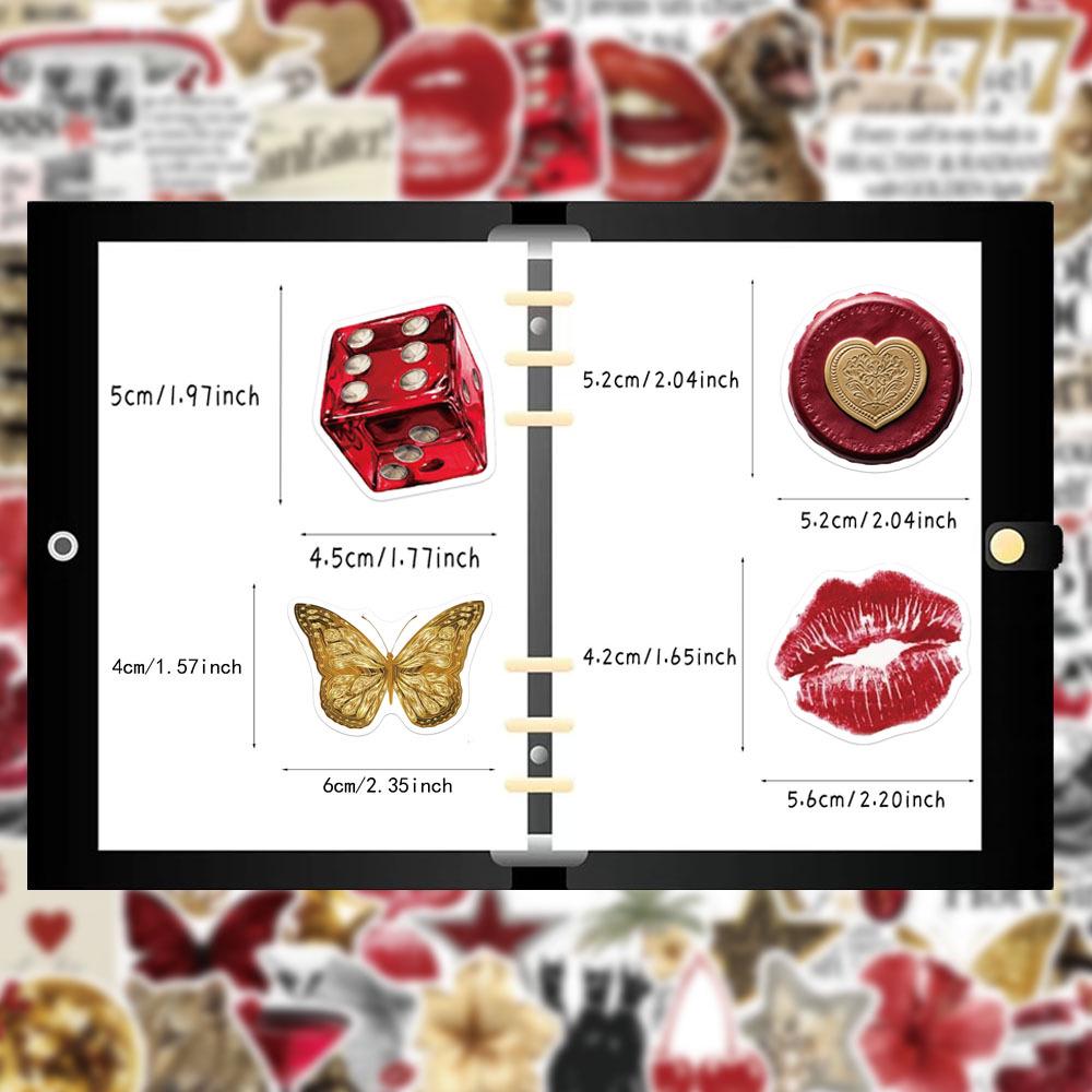 Creative Gold & Red Aesthetic Stickers - 50 Sheets for DIY Notebooks & Bottles