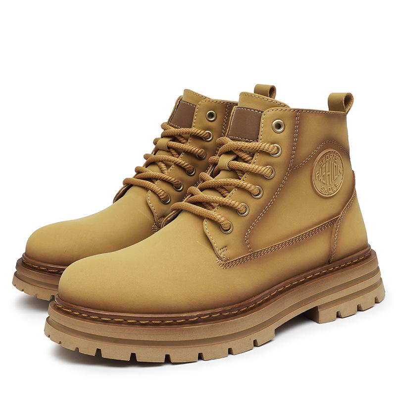 Men's High-Top Yellow Retro Martin Boots - Waterproof, Height-Increasing Casual Work Boots