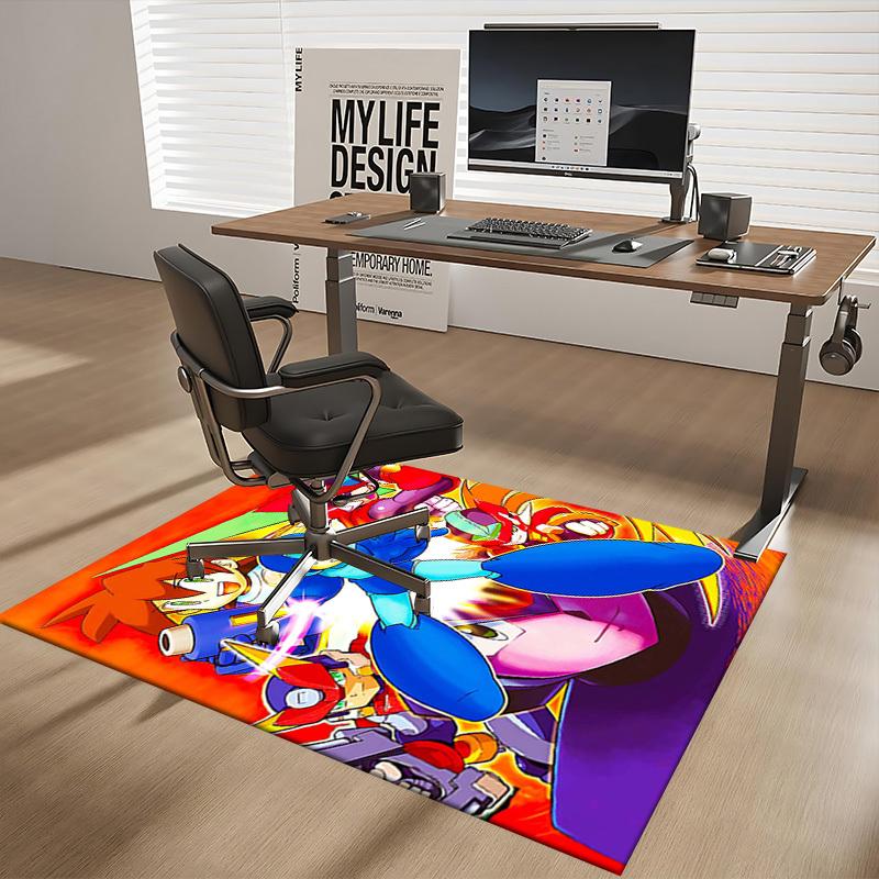 1pc Mega Man Anime Cartoon Design Office Chair Mat Non-Slip Carpet for Home Decor, Living Room, Bedroom, Game Room - Perfect Gift for Fans.Y059